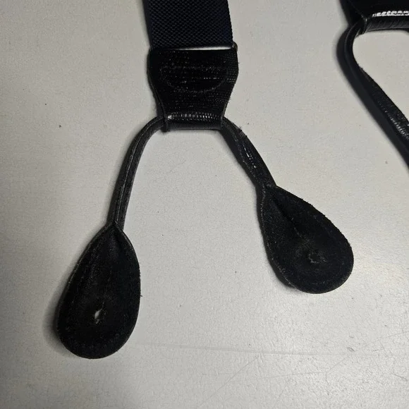 Vintage Navy Blue Suspenders Y-Back Button Ends Made in England Gold Hardware - Picture 2 of 6